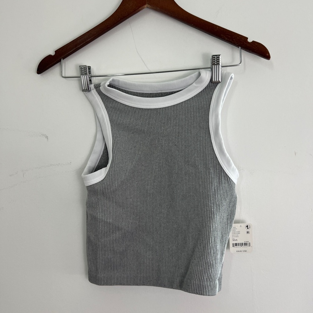 Free people Gray and White Ribbed Tank Top